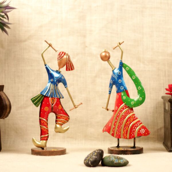 IRON PAINTED DANCING DANDIA RED SET OF 2