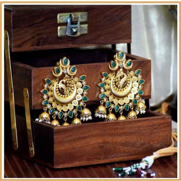 Golden Peacock Kundan Chandbalis