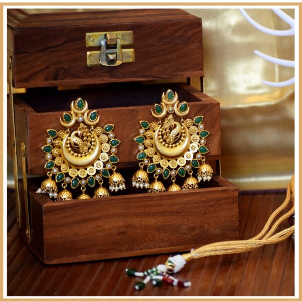 Golden Peacock Kundan Chandbalis