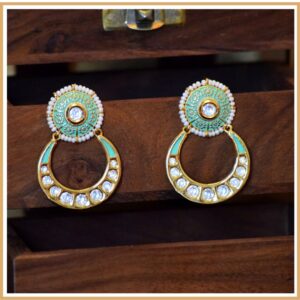 Mint Green Kundan Meenakari Chandbalis