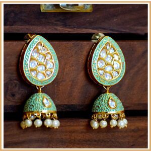 Mint Green Pearl Kundan Jhumkas