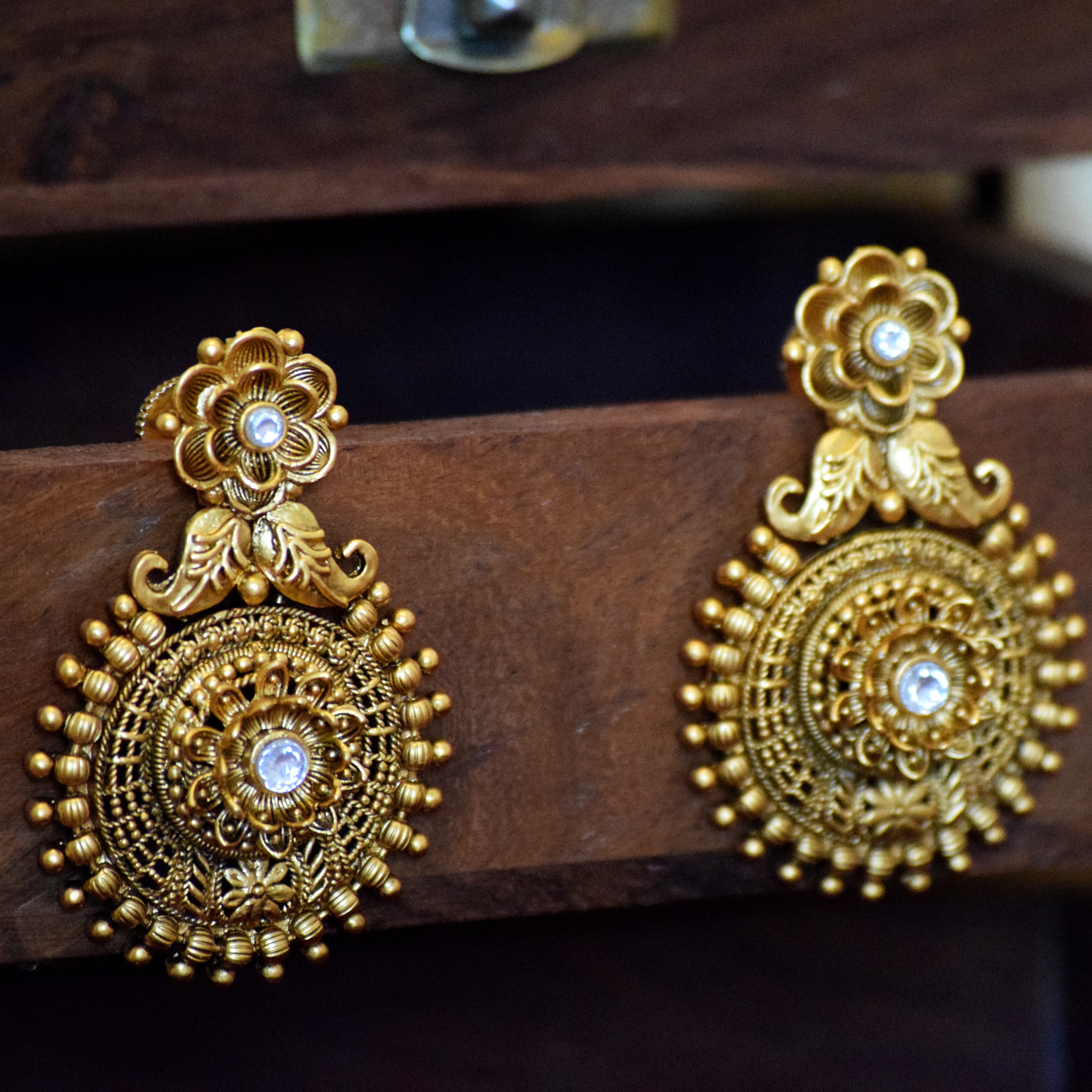 Antique Flower Temple Earrings