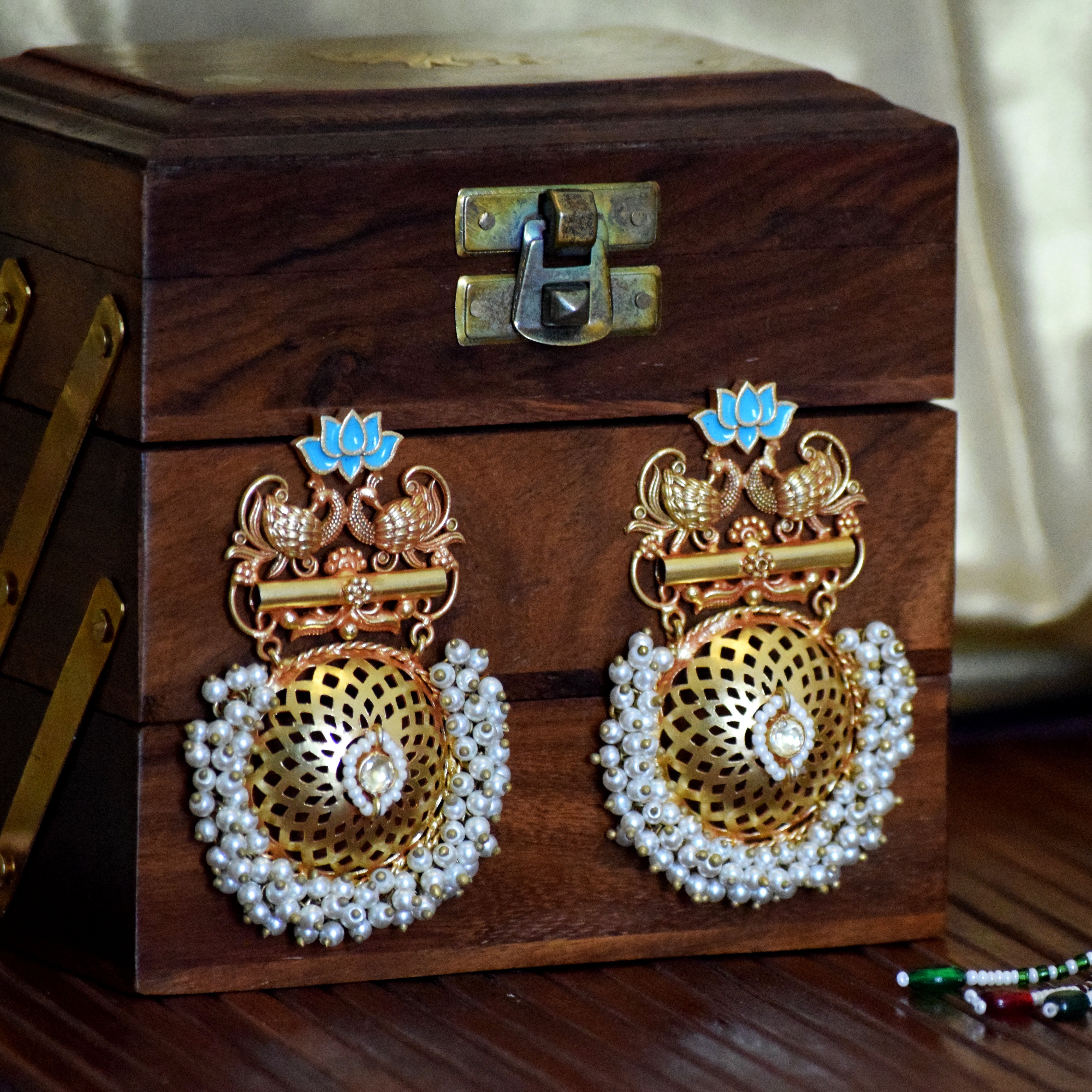 Peacock and Lotus  Style Temple Earrings