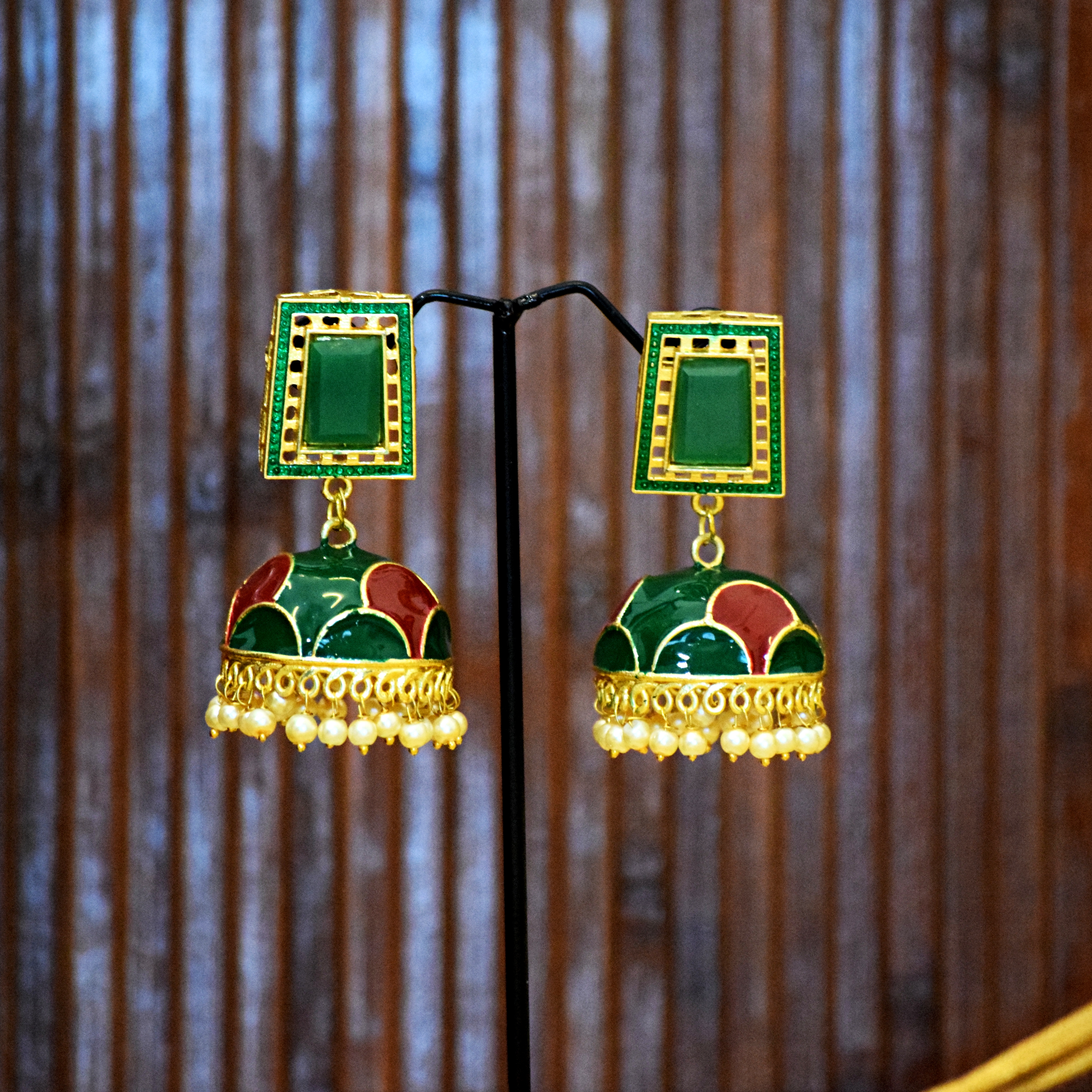 Green Stone Beaded Jhumki