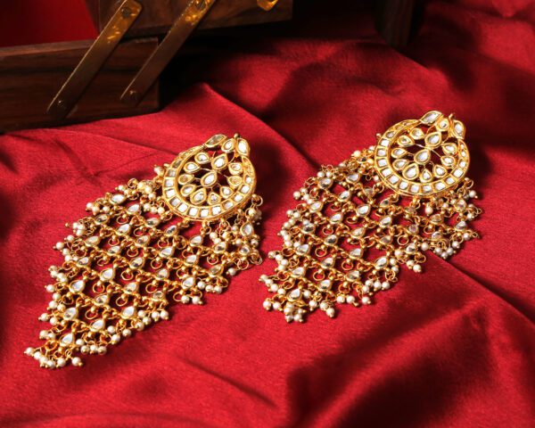 Antique Gold Kundan Chandbali Earrings