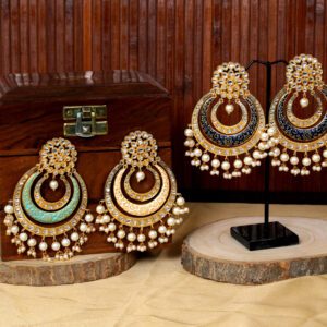 Antique Kundan Meenakari Crescent Earrings