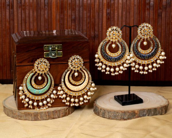 Antique Kundan Meenakari Crescent Earrings