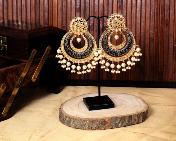 Antique Kundan Meenakari Crescent Earrings