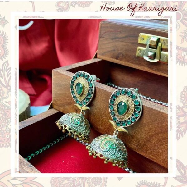 Emerald Grace Kundan Silver Jhumkas