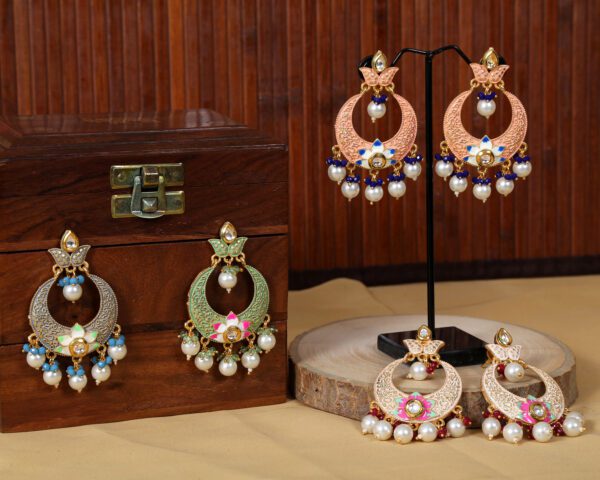 Kundan Pearl Chandbali Earrings