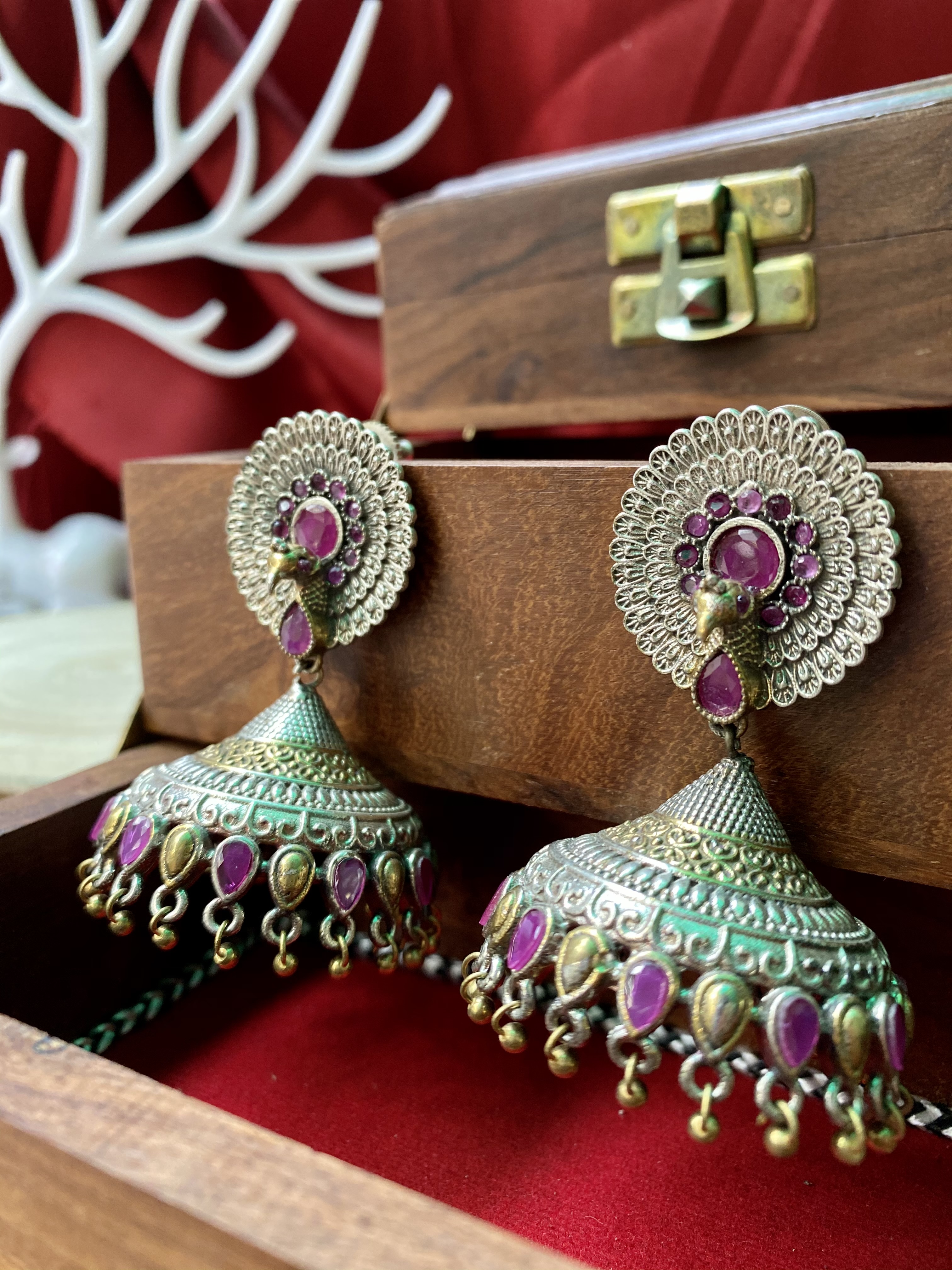 Silver Peacock Jhumki