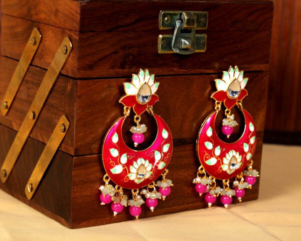 Kundan Meenakari Chandbali Earrings