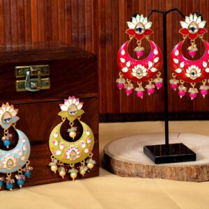 Kundan Meenakari Chandbali Earrings