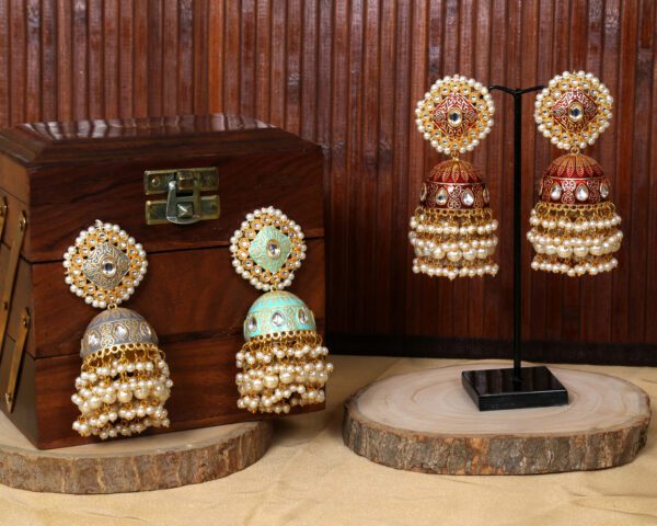 Royal Meenakari Pearl Jhumkas