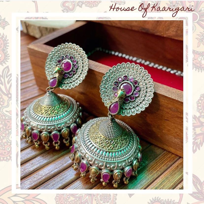 Silver Peacock Jhumkas