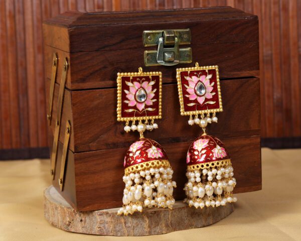 Square Kundan Jhumka with Pearl Drops