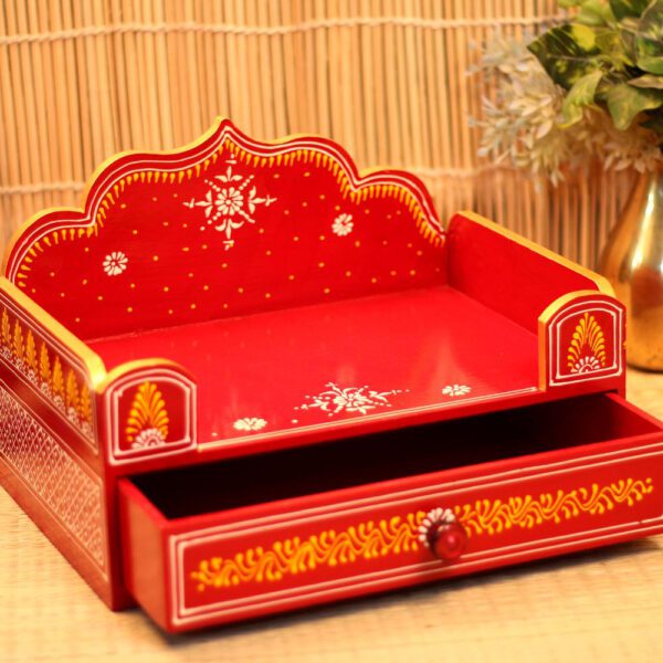 Handcrafted Wooden Red Singhasan