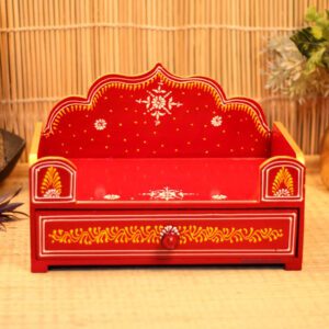 Handcrafted Red Wooden Singhasan