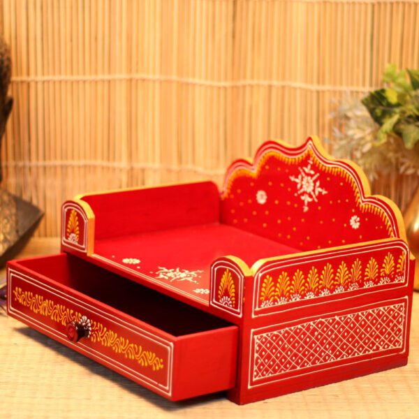 Handcrafted Wooden Red Singhasan