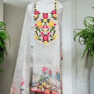 Linen Cotton Digital Print Suit with Embroidery