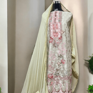 Muslin Jacquard Suit with Swarovski Work