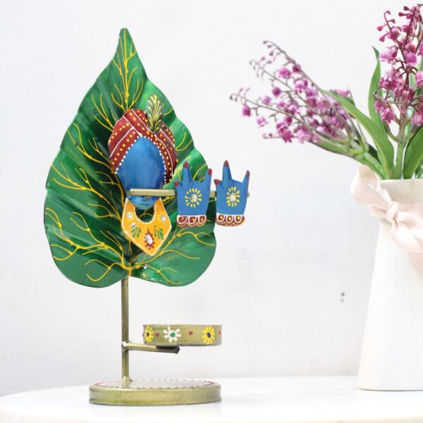 Metal Painted Tea Light Leaf Krishna