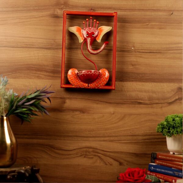 Metal Red Painted Wall T-Light with Ganesha