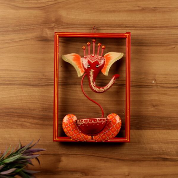 Metal Red Painted Wall T-Light with Ganesha