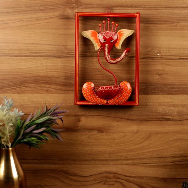 Metal Red Painted Wall T-Light with Ganesha