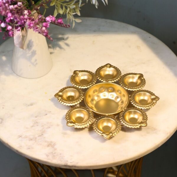 Metal Urli with 8 Diyas