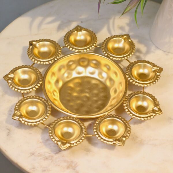 Metal Urli with 9 Diyas