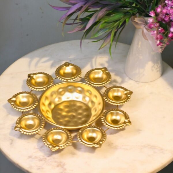 Metal Urli with 9 Diyas