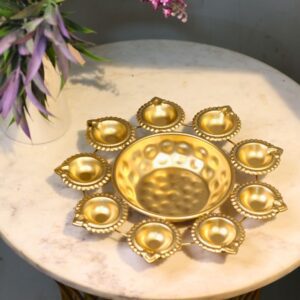 Metal Urli with 9 Diyas