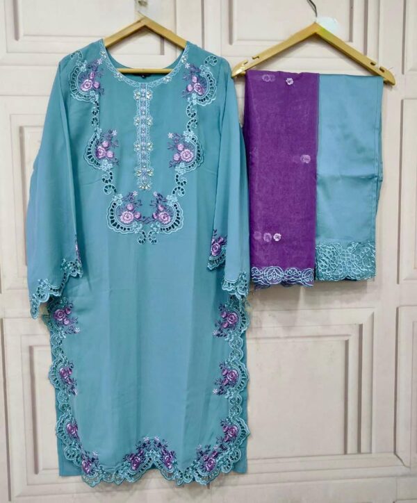 Crimson Elegance Embroidered Tunic Set